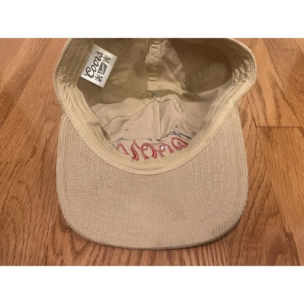 Vintage Style Coors Banquet Beer Corduroy Snapback Hat Logo Golden Colorado Cap